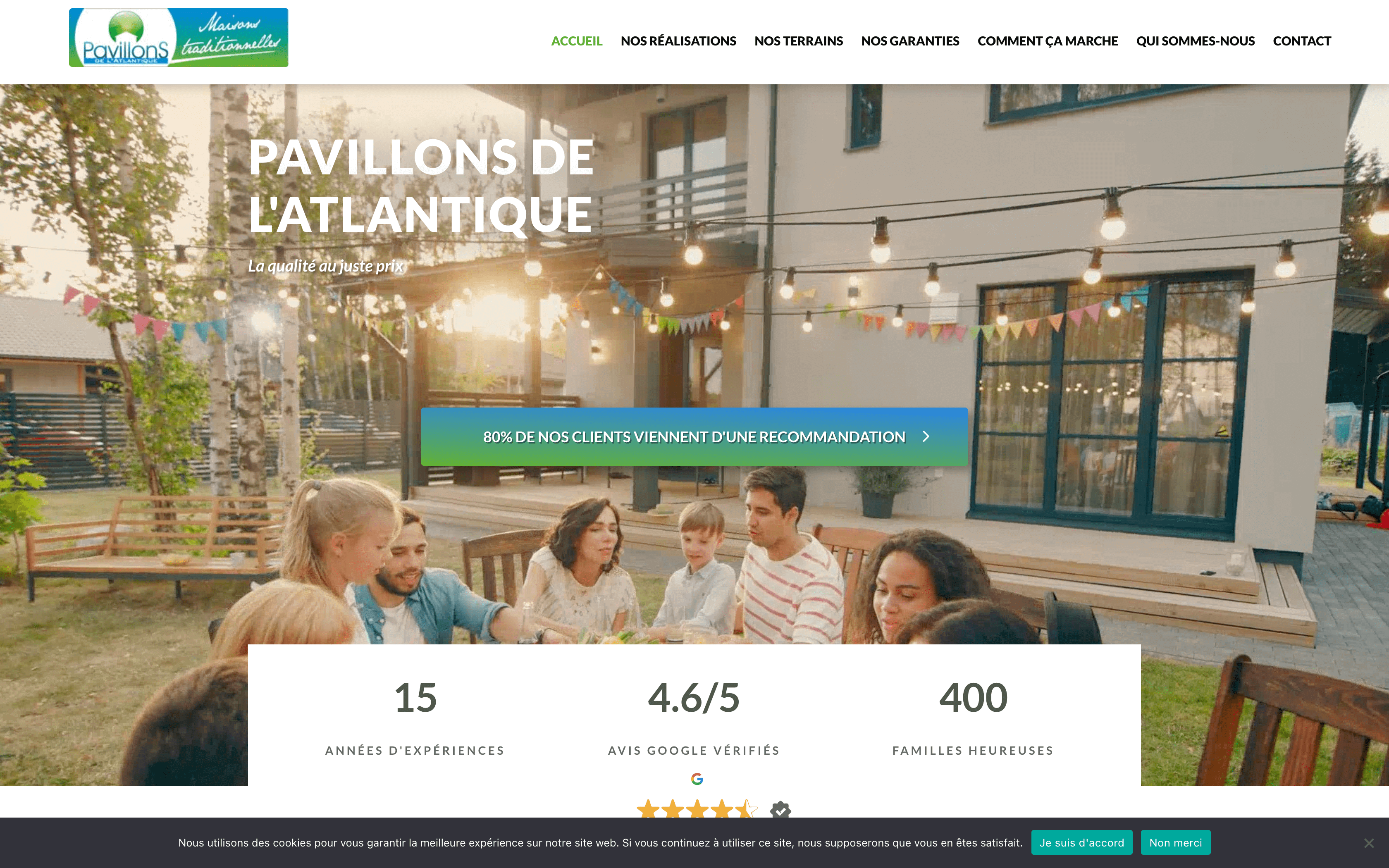 Site vitrine des Pavillons de l'Atlantique, constructeur de maisons traditionnelles à Villenave-d'Ornon